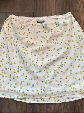 wild fable Light Blue Mini Skirt with Yellow Floral Print and Green Leaves